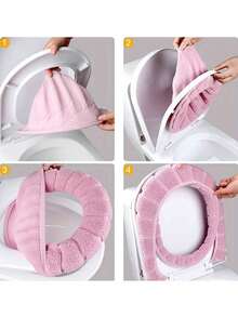 1 Set Luxury Soft-Touch Toilet Seat Cover - Ultra Comfortable, Machine Washable, Detachable Cover, Contrast Color Handles, Stylish Design, Easy To Clean, Durable, Brings Comfort And Elegance To The Bathroom