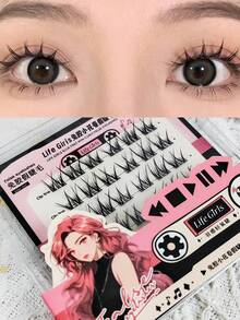 36 Büschel, 9-12 mm Länge, Wimpernstreifen mit Selbstklebefunktion, gekräuselt C/D, W-förmig gekräuselter Blütenblatt-Stil, Augen erscheinen größer, natürlich dicht, für Anfänger, lässige Trilogie, Cos simulierte Wimpern, Segmentierung, Cartoon-Stil