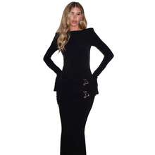 European And American Women's Fashion Autumn Winter New Style Personality Metal Decoration Round Neck Elegant Slim Fit Long Sleeve Dress - 黑色R24D57748 - 查看 6