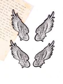 4pcs Black & Silver Angel Wing Embroidered Patches, Fashion Backpack Jacket Decorative Iron-On Appliques - Multicolor - View 6