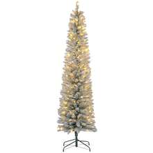 HOMCOM Albero di Natale Innevato con 263 Rami e Luci LED Bianche, Albero di Natale Artificiale Illuminato in Plastica e Metallo, Ø45x150 cm, Verde