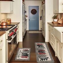 2 piezas Alfombras de piso navideñas, alfombras de piso de cocina con lujoso patrón de árbol de Navidad de colores, tema de alegría, decoración de ambiente navideño, perfectas para estudio, cocina, dormitorio, decoración del hogar, creando una atmósfera alegre y exquisita - Multicolor - Ver 5