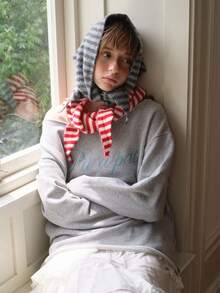 欧洲设计师针织条纹小三角围巾，女士保暖条纹围脖头巾，街头时尚头巾，可爱女孩小三角围巾，秋冬连衣裙搭配 - 彩色 - 查看 5