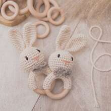 Nordic Style Beige Simple Rabbit Rattle Toy, Baby Easy Grasp Hand Shake Bell, Infant Teething Soothing Grab Training, Crib Hanging Stroller Decor, Newborn Baby Birthday Gift - Multicolor - View 10