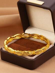 1/3/4pcs Vintage 18K Gold Plated Copper Asymmetrical Hollow Wheat Ear Cuff Bracelet Set, Suitable For Dubai/African Women's Daily, Party, Festival Gift