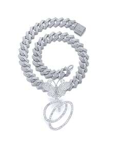 银色女士项链 A-Z 首字母个性化嘻哈经典蝴蝶字母吊坠链项链和手链套装饰物 26 个幸运字母，适合男女日常佩戴情人节时尚珠宝礼物，妈妈，母亲，母亲节，礼物 - 蝴蝶型 - 查看 83