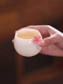 1 件手工陶瓷花纹理茶杯，日常使用茶杯，下午茶杯，单人聚会杯