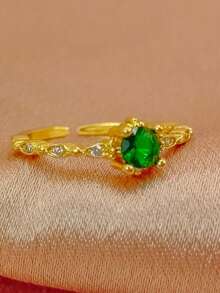 1 Miếng Premium Chất lượng Đá quý Dát Màu xanh lá Nhẫn Với Đơn giản & Sang trọng Thiết kế - Vàng - Xem 8