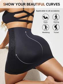 1pc Women Lace Shapewear Slip Skirt, Tummy Control & Butt Lifting - Black - View 5