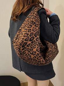 1 件大容量纯色绒面革托特包，女士休闲流浪包，时尚单肩腋下包，适合女性日常使用，秋冬热销女包，女士托特包，完美搭配秋季服装女士 - 棕色 - 查看 5