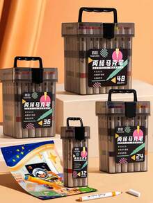 1 Caja negra de barril Pluma marcadora acrílica mejorada y ampliada, Juego de 48 colores de plumas marcadoras, Pluma de acuarela de gran capacidad, Pincel especial para pintura artística, Lavable, Pluma de acuarela para pintura y garabateo, Adecuada para creación artística, pintura y coloración.