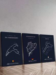 3 Piezas Conjunto de Arte en Lienzo de Pista de Carreras Moderna - Enmarcado, Diseño Minimalista en Negro y Blanco con Pistas de F1 y Proverbios Italianos, Perfecto para Decoración de Dormitorio, Sala de Estar, Oficina en Casa, Cafetería, Decoración de Pared de Bar, Decoración de Automóviles, Arte de Pared Enmarcado