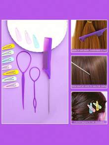 32 màu dây chun, 1700 chiếc dây buộc tóc co giãn màu ngẫu nhiên, bao gồm 4 dụng cụ tạo kiểu tóc và 10 kẹp tóc, phụ kiện tóc cho bé gái. - Nhiều màu - Xem 4