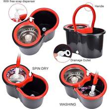 Mop And Bucket Set, 360° Spin Mop And Bucket With Wringer Set And 6 Microfiber Mop Refills, Stainless Steel 61" Extended Handle Spinning Mop Bucket System For Floor Cleaning (2 Sets) - 黑色 - 查看 2