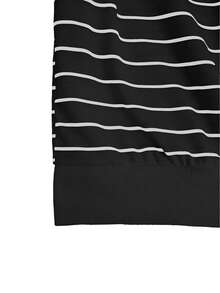 Women's Casual Black & White Striped Long Sleeve Sweatshirt, Comfortable & Minimalist Style, Autumn Spring - Black - View 8