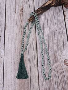 波西米亚风格项链 6 毫米缅甸翡翠流苏吊坠长项链结饰 108 颗念珠冥想念珠瑜伽祈祷饰品 男女皆宜 度假 - 薄荷綠 - 查看 6