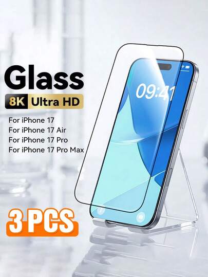 3 Pcs HD Glass Screen Protector Compatible With IPhone 17 Pro Max 17 Air 16 15 14 13 12 11 Pro Max Plus X XS MAX XR 9H Hardness Shock Resistant Tempered Glass HD Ultra Clear Screen Protection Essentials, Applicable To Daily Shield, Office, Home Phone Screen Protector Phone Accessories Waterproof Shockproof Anti-Fall Scratch Resistant