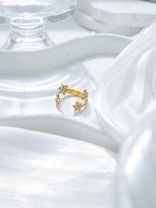 1pc 18K Gold Stainless Steel Studded Star Open Ring, Women's Anti-Anxiety Relief Ring, The Star Symbolizes Romance, Hope, Protection And Good Luck, Thanksgiving Christmas Gift, Everyday Wear