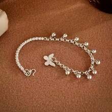 1Pc Sterling Silver Butterfly Bell Charm Bracelet For Women - Dainty Minimalist Jewelry, Everyday Daily Wear Accessory, Cute Gift Idea For Her Birthday/Christmas - Bạc - Xem 7