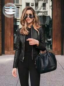 Chaqueta PU Para Mujer - Negro - Ver 1