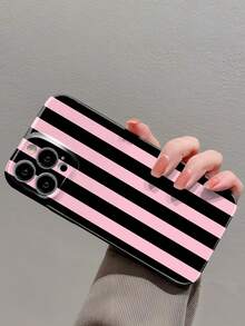 1pc Minimalist Striped Pattern Perforated Glossy Film Phone Case, Compatible With IPhone 11/12/13/14/15/16 Pro Max,International Version, Not The Domestic Version - Multicolor - View 4