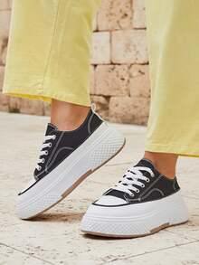 Women's Platform Sneakers - Black - View 3