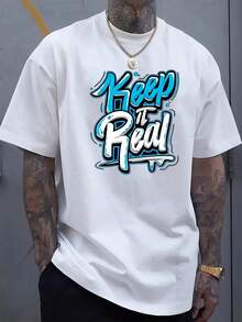 1pc Camiseta Negra de Cuello Redondo para Hombre - Camiseta de Moda Urbana con Tipografía Azul y Blanca en Negrita, Tejido Transpirable para Atuendos Casuales Diarios - Esencial de Moda Urbana para Todas las Estaciones, Camiseta de Ajuste Cómodo - Blanco - Ver 2