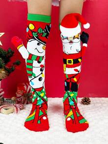 1 Pair Children's Christmas 3D Decor Over-The-Knee Socks, Suitable For Children's Christmas Party Costumes And Holiday Gifts - Red - View 4