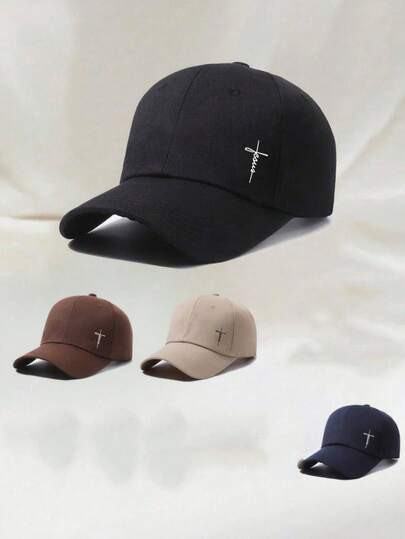 可调节十字字母印花棒球帽，男女通用户外遮阳帽，适合日常通勤