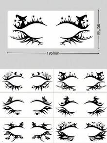 6 Blatt Eyeliner Aufkleber Halloween Augen Tattoos Halloween temporäre Tattoos Spinnennetz Augen Tattoo Lidschatten Aufkleber wasserfeste Eyeliner Aufkleber mit Fledermaus Hexe Schädel Schmetterling für Cosplay Festival Streich Make-up