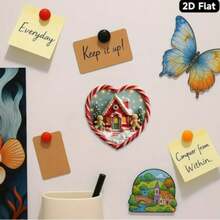 1/2 piezas, Imán navideño con forma de corazón, muñeco de jengibre estilo cabaña festiva, bastón de caramelo con acebo, flores en maceta y cinta con "Feliz Navidad", decoración acrílica para refrigerador, perfecta para el hogar, decoración de refrigerador, entusiastas de la decoración navideña y regaladores, decoración navideña, 2D