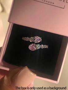 rundraw 1 Stück modischer luxuriöser Kupfer-/Silber-Tropfenring mit Zirkonia für Damen, geeignet für den täglichen Gebrauch, Hochzeit, Verlobung, Jahrestag, Valentinstag Geschenk - Silber - Übersicht 18