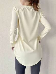 女士健身瑜伽上衣，速干运动服，适合跑步、健身房锻炼，弹力压缩打底衫 - 奶油白 - 查看 6