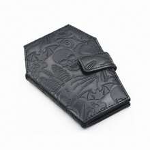 Dark Spooky Goth Vintage Embossed Skull Coffin Wallet Halloween Pattern Clutch Wallet - Black - View 1