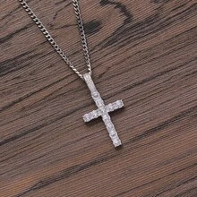 1pc Titanium Steel Twisted Chain Zirconia Micro-Inlaid Cross Pendant Necklace, Unisex Luxurious Retro Punk Fashion Long Necklace Accessory, Suitable For Casual, Party, Holiday Outfit, Versatile - Stainless Steel Twisted Chain Cross Pendant Necklace - View 6