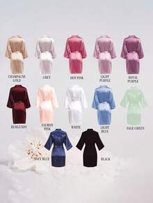 1pc Personalized Custom Satin Bridal Robe With Half Sleeves, Custom Text, Custom Wedding Robe For Bride Bridesmaid, Personalized Satin Robe, Custom Bridal Robe, Bridesmaid Getting Ready Robe, Wedding Party Robes, Lace Trim Robe, Custom Name Robe, Bride Robe Gift, Bridal Shower Gift, Silky Loungewear, Contracted,Funny,Custom,Unique, Matching Bridesmaid Robes Silky Loungewear Special Gifts For Brides, Besties, Girlfriends,Apparel Accessories,Chic Autumn