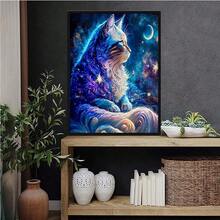 1 قطعة طقم الرسم بالألماس القطة النجمية السحرية - فسيفساء 5D مع قطة زرقاء لامعة وخلفية كونية، 40x40 سم، مثالي لديكور المنزل، فن الديكور المنزلي | تصميم ليلة نجمية | ديكور القطط