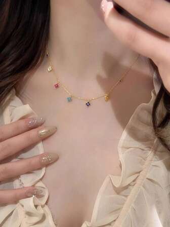 Anillo de esmalte con trébol arcoíris - Conjunto de collar y aretes para mujer - Anillo de color dopamina - Diseño delicado y exquisito - Lujo premium