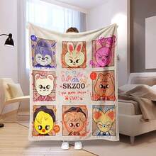 SKZOO Cartoon Character Plush Throw Blanket - Soft Polyester, Vibrant Animal Prints, Preppy Style, All-Season Comfort For Bedding, Travel, Home Decor, Office Use, Picnic Blanket |   Playful Design |   Cozy Texture, Cute Blankets - 混色 - 查看 2