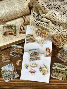 20pcs/Pack Cute Cartoon Girl, Flower, Vegetable, Food, Fruit Market Sticker Set, Vintage Adorable Stickers For Scrapbooking, Diary, Planner, Decor, Waterproof PET, Party Favors