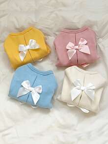 LANGXINGCS 1pc LANGXINGCS Warm Pet Hoodie, Cute Bow Patchwork Design, Versatile Autumn/Winter Warm Sweatshirt For Small/Medium Dogs & Cats, Suitable For Poodle, Teddy, Bichon Frise