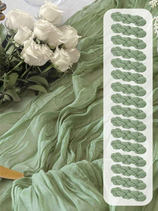 10Pcs Cheesecloth Table Runner Sage Green For Woodland Baby Shower Bridal Wedding Decoration Gauze Rustic Table Runner For Party First Communion Centerpiece Engagement