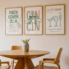 3 件 Cin Cin Cheers 印刷品、极简主义厨房墙面艺术、鼠尾草绿和米色酒吧推车艺术、Cheers 复古海报、意大利面之夜印刷品、鸡尾酒爱好者礼物、客厅、卧室、厨房、餐厅、咖啡厅、酒吧、家居和房间装饰的帆布艺术 - 米色 - 查看 2