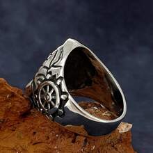 1 pieza Anillo de acero inoxidable, diseño de moda y único, regalo adecuado para amigos, colegas, padres, novio/novia - Plateado - Ver 5