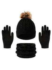 3 件套儿童冬帽套装，保暖针织帽配围巾和手套，适合秋冬户外活动 - 彩色 - 查看 11