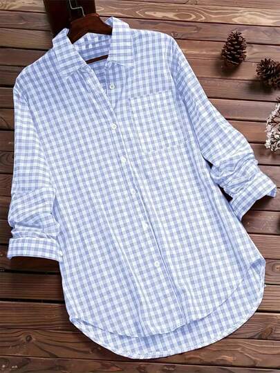Plus Size Women Plaid Print Casual Long Sleeve Shirt