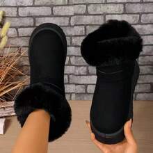 2025 botas de nieve cálidas de felpa de invierno para mujer, nuevos zapatos de algodón versátiles de moda de felpa con suela gruesa, botas cómodas y simples - Negro - Ver 3