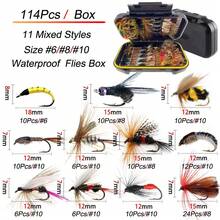 Fly Fishing Flies Kit, 24-114Pcs Handmade Fly Fishing Gear With Dry/Wet Flies, Streamers, Fly Assortment Trout Bass Fishing With Fly Box