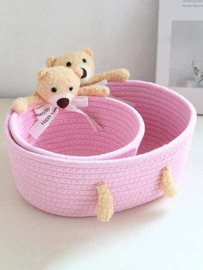 Cesta de almacenamiento tejida a mano y linda, organizador trenzado plegable con asas, solución de almacenamiento decorativa multiusos para juguetes, accesorios de maquillaje, dormitorio, baño, sala de estar, escritorio de oficina, guardería, entrada, regalo de decoración del hogar bohemio (color y estilo aleatorios)