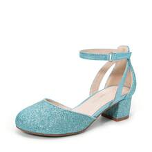 Little Girl's Wedding Party Pumps - Closed Toe High Heels With Ankle Strap For Toddler & Big Kid - 藍色 - 查看 4